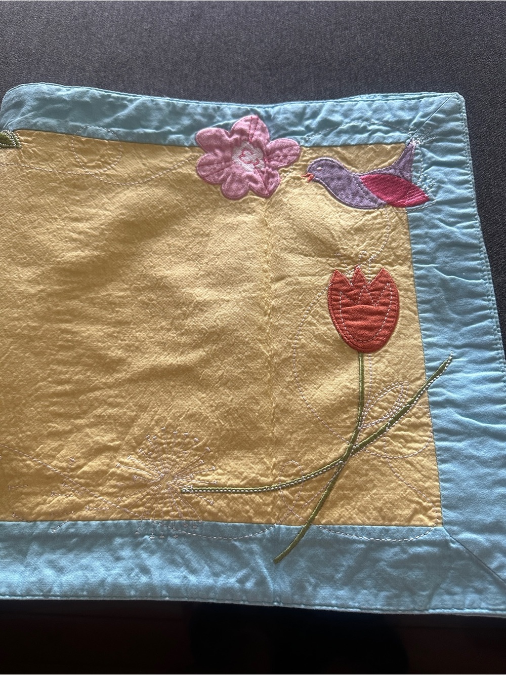 Appliqué Quilt Style Table Runner with Bird & Flower (51 Inches)